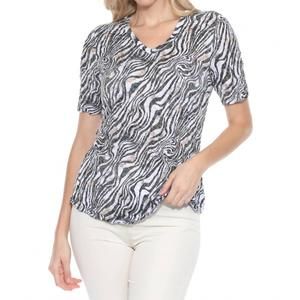 NEW CARINE short sleeve v-neck top in rustic stripes
